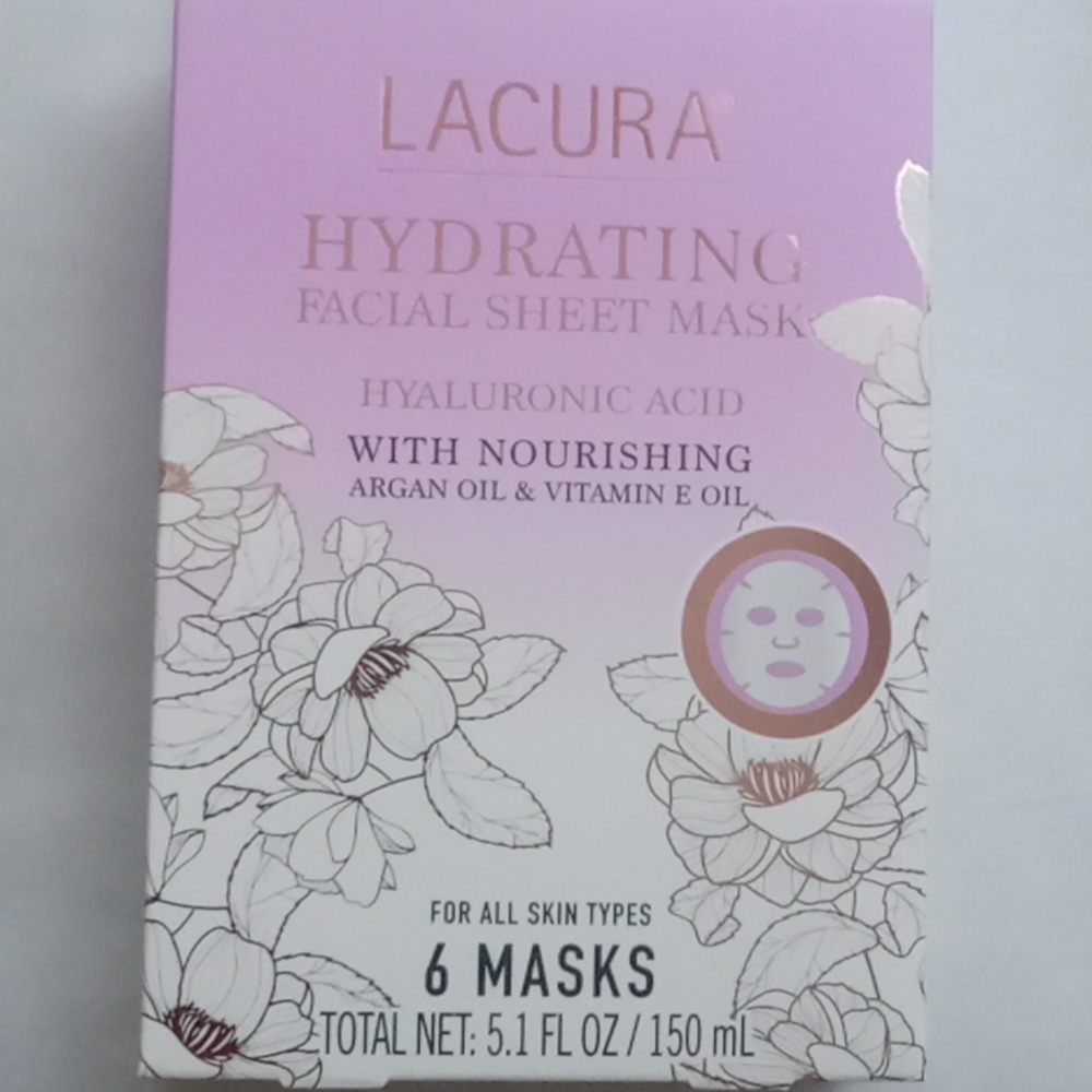 Lacura Hydrating Hyaluronic Acid Facial Mask with Argan & Vit E Oils (6 per box)
